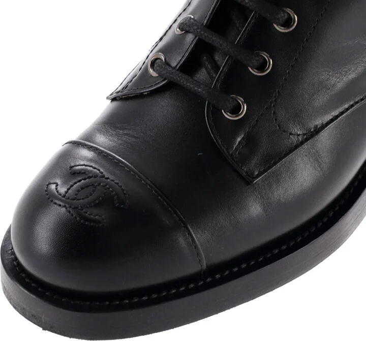 CHANEL Women's Cap Toe CC Mid-Calf Combat Boots Leather - Image 5