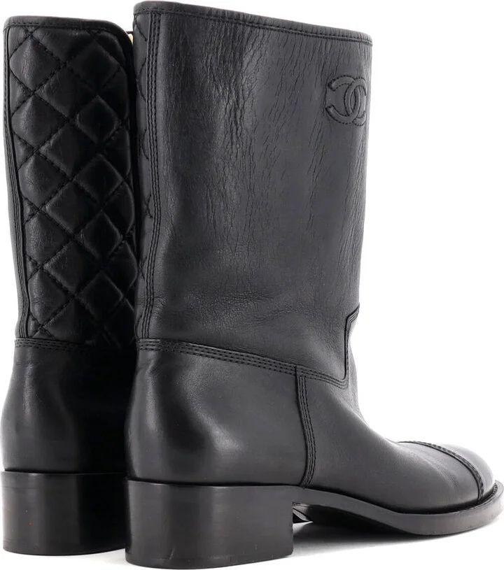 CHANEL Women's Cap Toe CC Mid-Calf Combat Boots Leather - Image 2