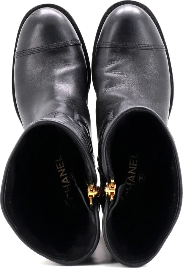 CHANEL Women's Cap Toe CC Mid-Calf Combat Boots Leather - Image 3