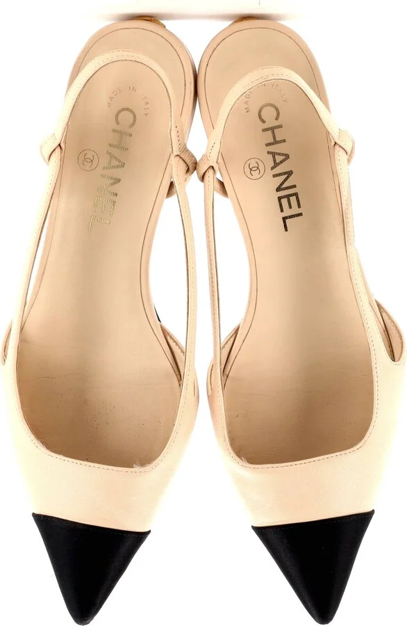 CHANEL Women's Cap Toe CC Slingback Flats Leather - Image 2
