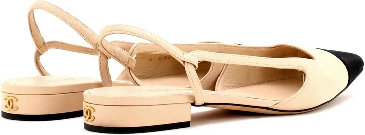 CHANEL Women's Cap Toe CC Slingback Flats Leather - Image 3