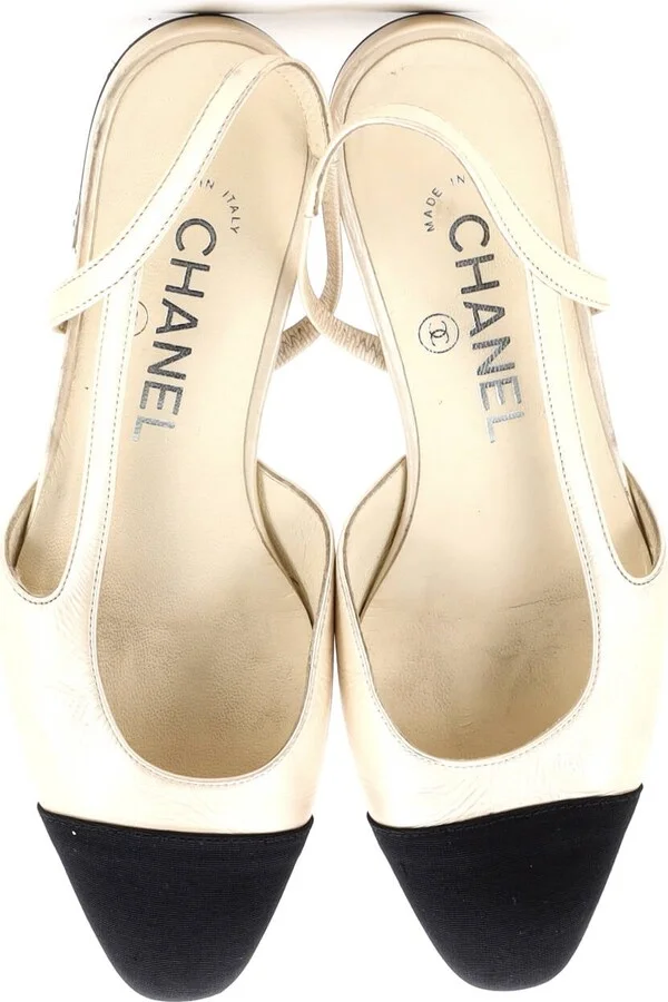 CHANEL Women's Cap Toe CC Slingback Flats Leather - Image 2