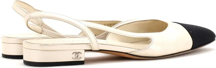 CHANEL Women's Cap Toe CC Slingback Flats Leather - Image 3