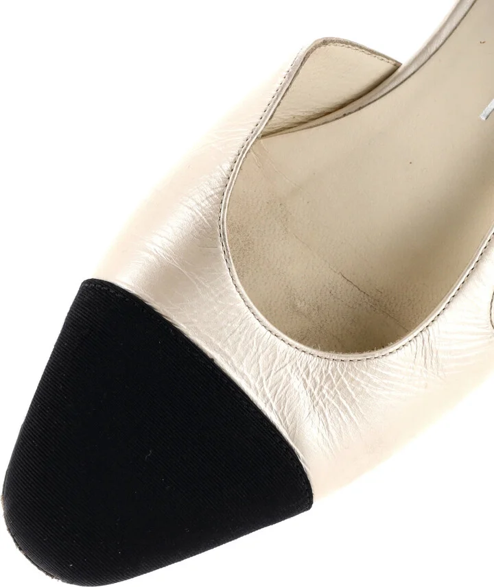 CHANEL Women's Cap Toe CC Slingback Flats Leather - Image 5