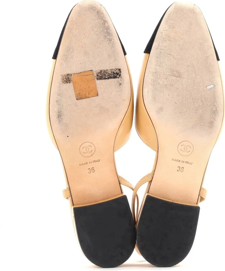 CHANEL Women's Cap Toe CC Slingback Flats Leather - Image 4