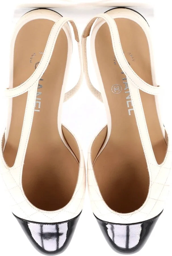 CHANEL Women's Cap Toe CC Slingback Flats Leather - Image 2