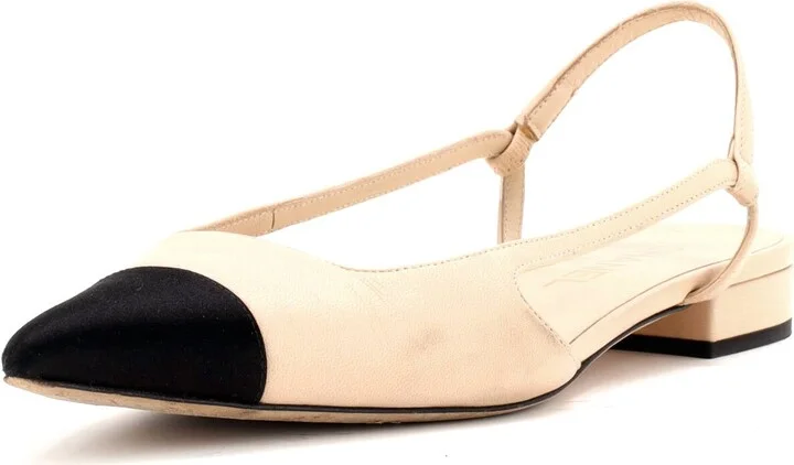 CHANEL Women's Cap Toe CC Slingback Flats Leather