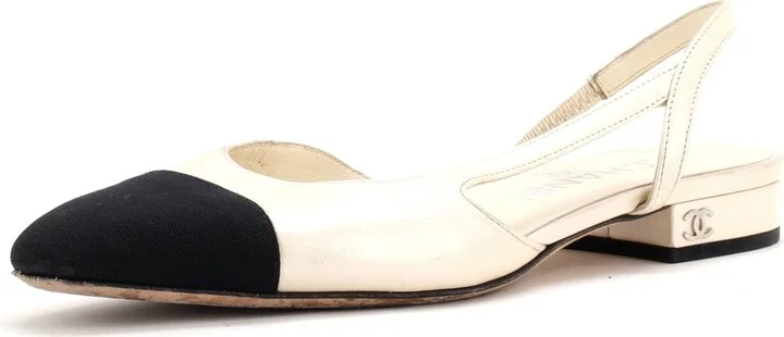 CHANEL Women's Cap Toe CC Slingback Flats Leather