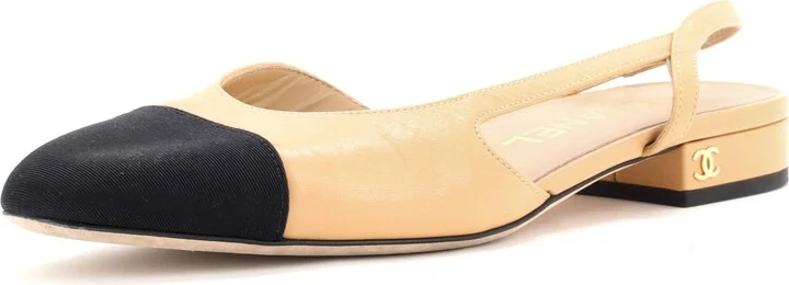 CHANEL Women's Cap Toe CC Slingback Flats Leather