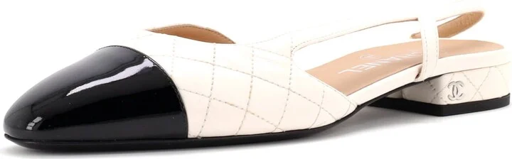 CHANEL Women's Cap Toe CC Slingback Flats Leather