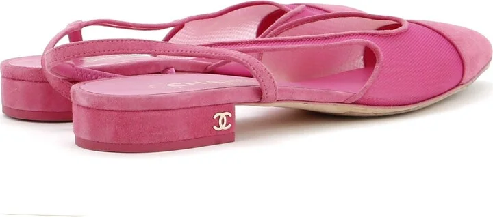 CHANEL Women's Cap Toe CC Slingback Flats Mesh - Image 3