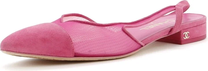 CHANEL Women's Cap Toe CC Slingback Flats Mesh