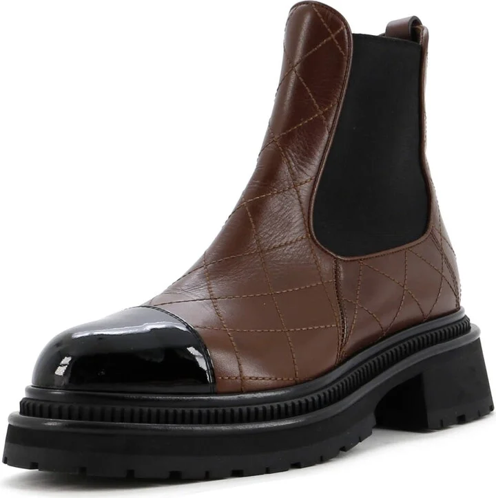 CHANEL Women's Cap Toe Chelsea Ankle Boots Quilted Leather with Patent