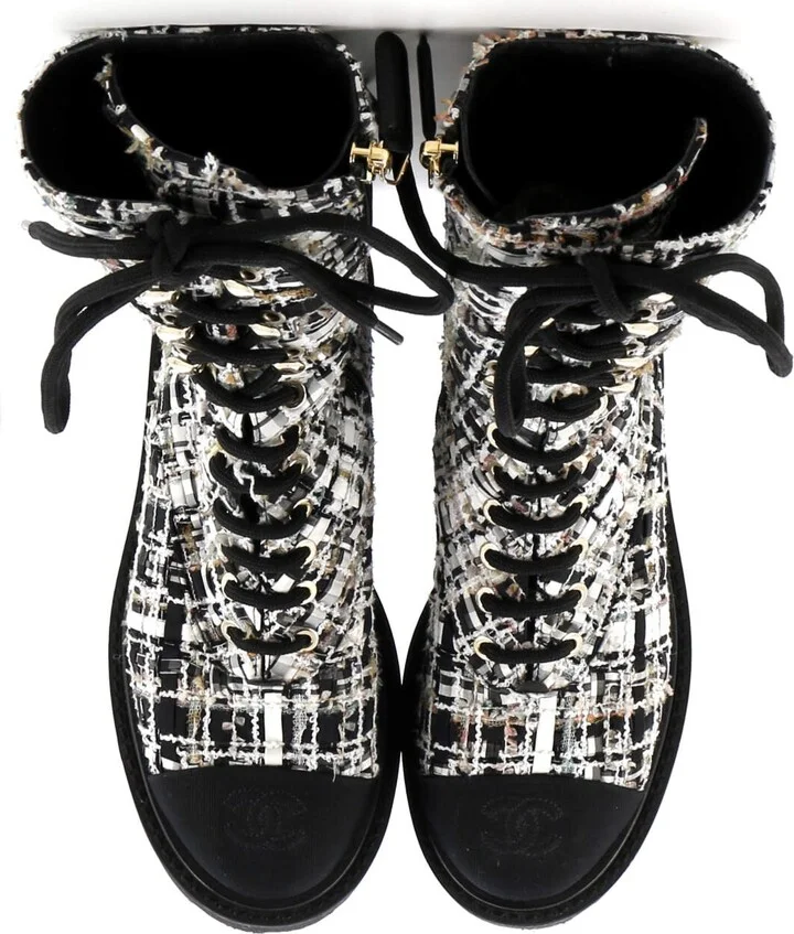 CHANEL Women's Cap Toe Combat Boots Tweed - Image 2