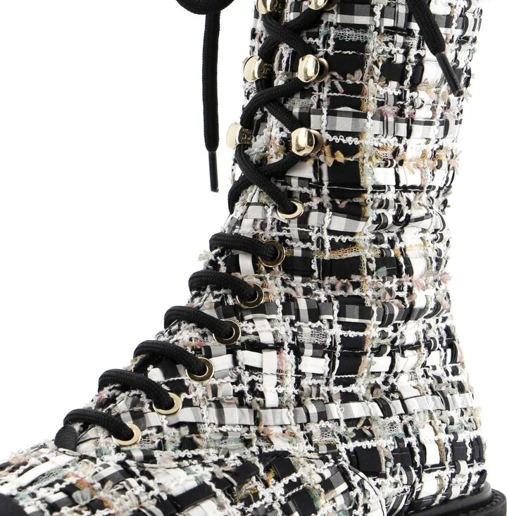 CHANEL Women's Cap Toe Combat Boots Tweed - Image 5