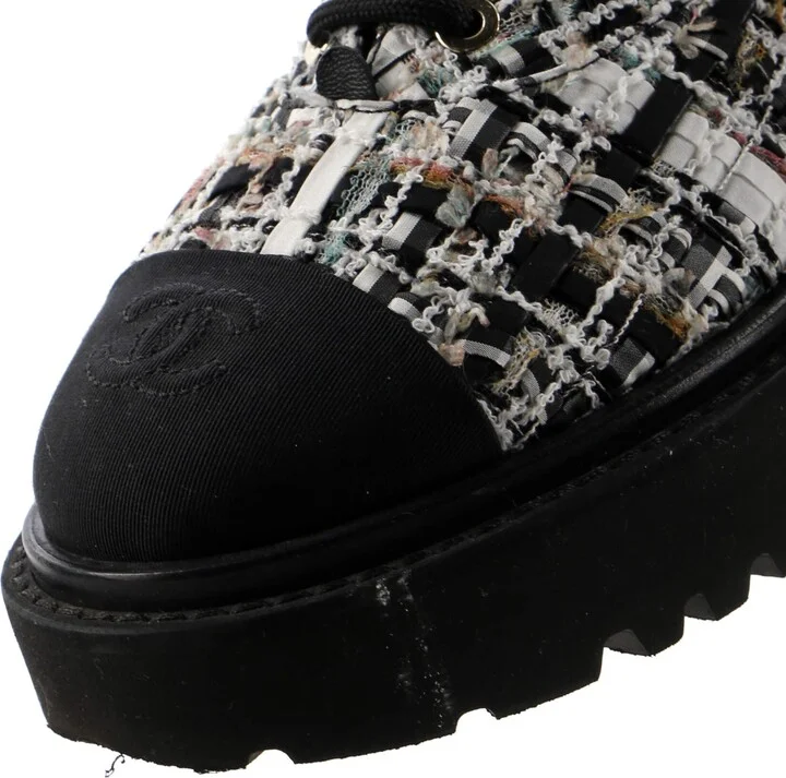 CHANEL Women's Cap Toe Combat Boots Tweed - Image 6