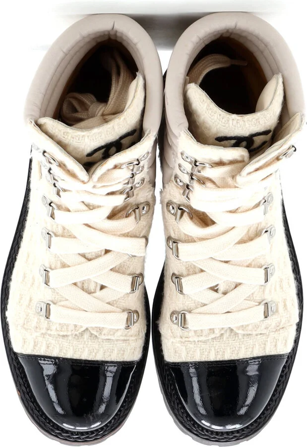 CHANEL Women's Cap Toe Combat Boots Tweed and Quilted Leather - Image 2