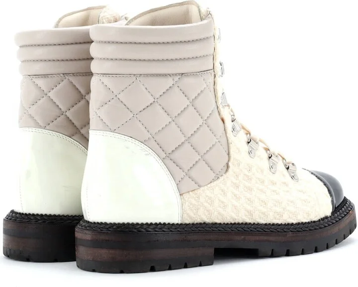 CHANEL Women's Cap Toe Combat Boots Tweed and Quilted Leather - Image 3