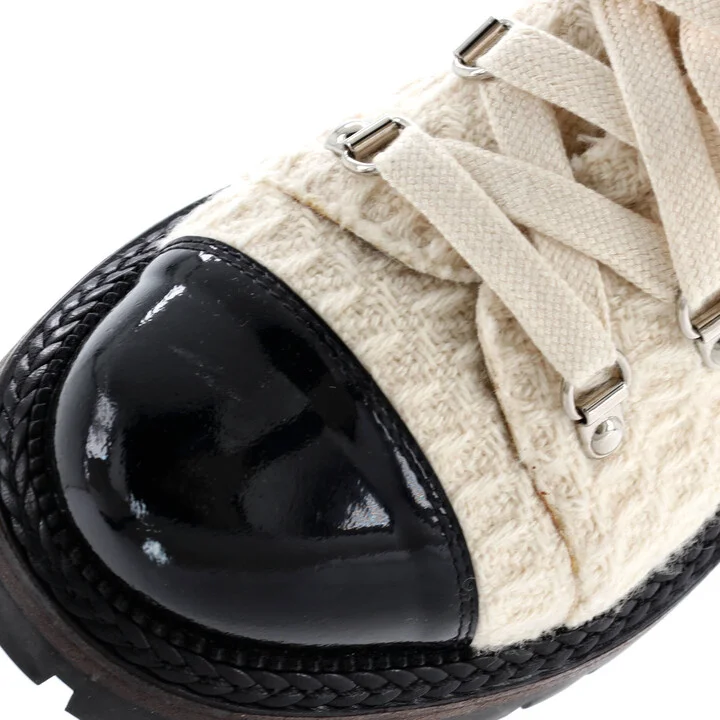 CHANEL Women's Cap Toe Combat Boots Tweed and Quilted Leather - Image 5