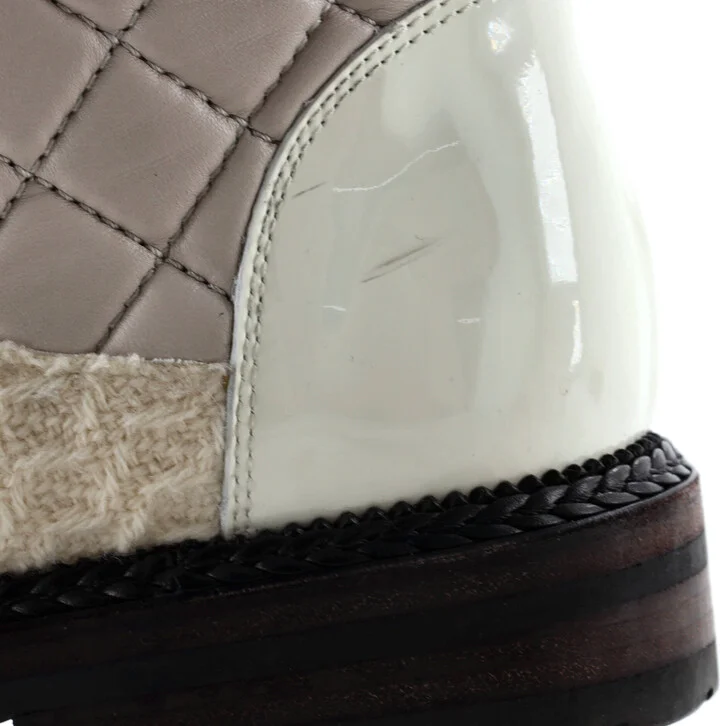 CHANEL Women's Cap Toe Combat Boots Tweed and Quilted Leather - Image 6