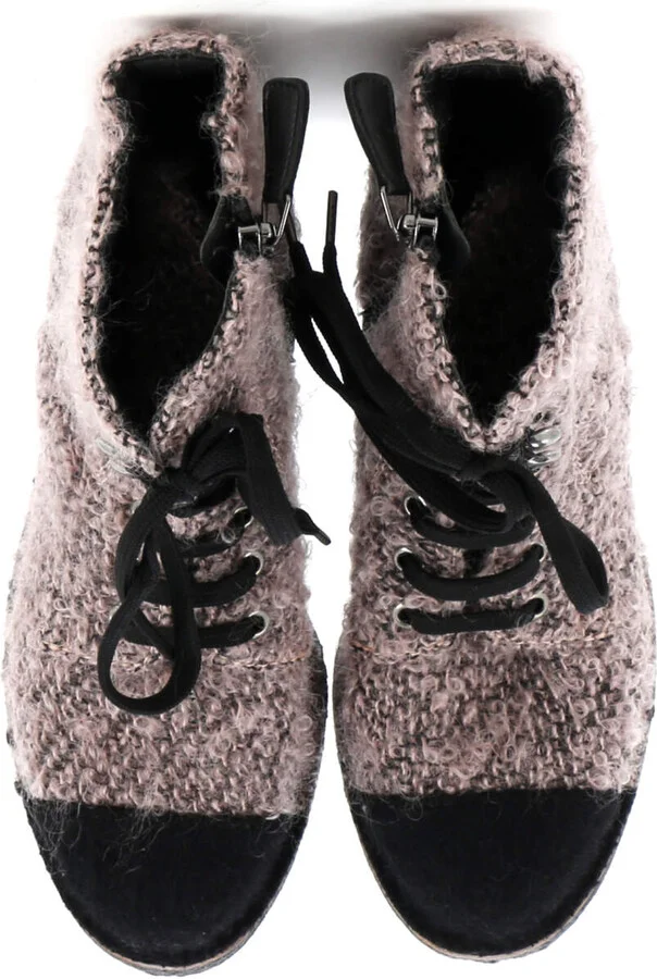 CHANEL Women's Cap Toe Combat Boots Tweed