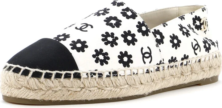 CHANEL Women's Cap Toe Espadrilles Printed Canvas