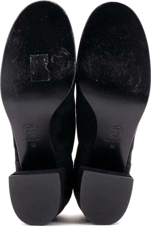 CHANEL Women's Cap Toe Pearl Button Lace Up Booties Suede and Patent - Image 4