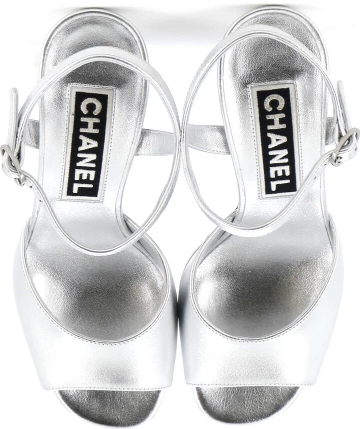 CHANEL Women's CC Ankle Strap Platform Sandals Leather and Crystals - Image 2