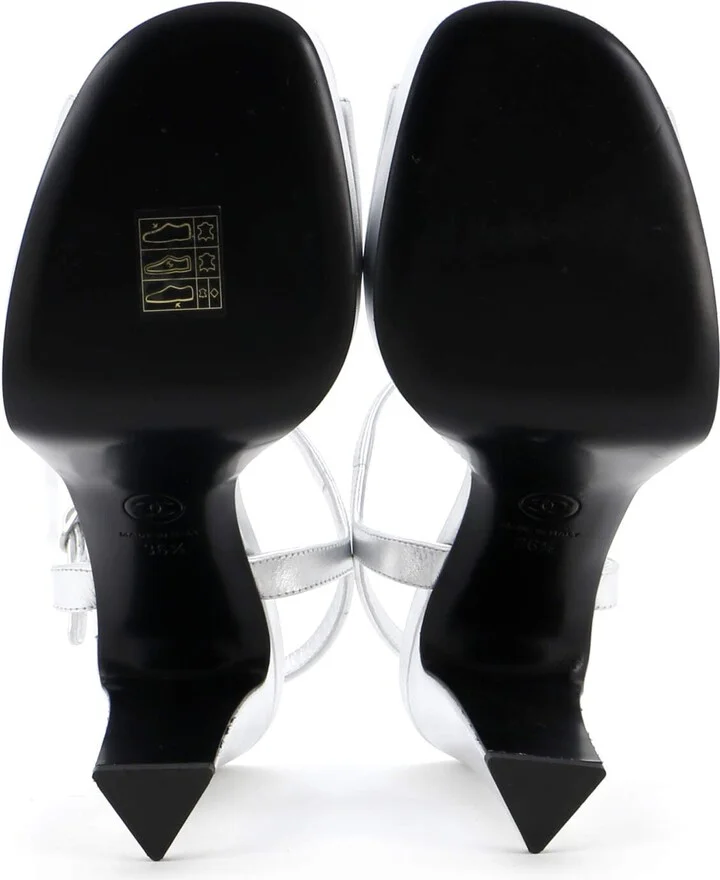 CHANEL Women's CC Ankle Strap Platform Sandals Leather and Crystals - Image 4