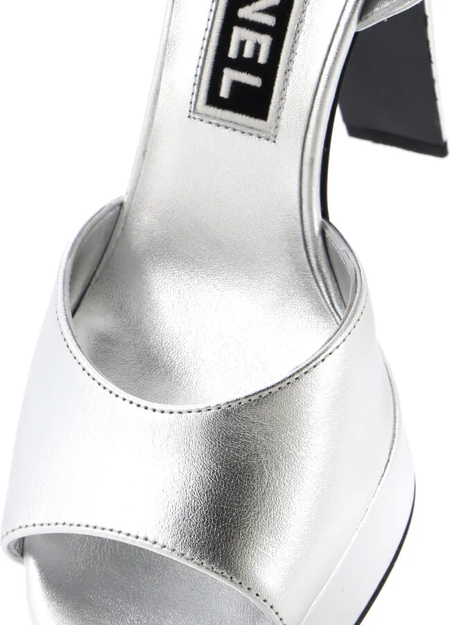 CHANEL Women's CC Ankle Strap Platform Sandals Leather and Crystals - Image 5