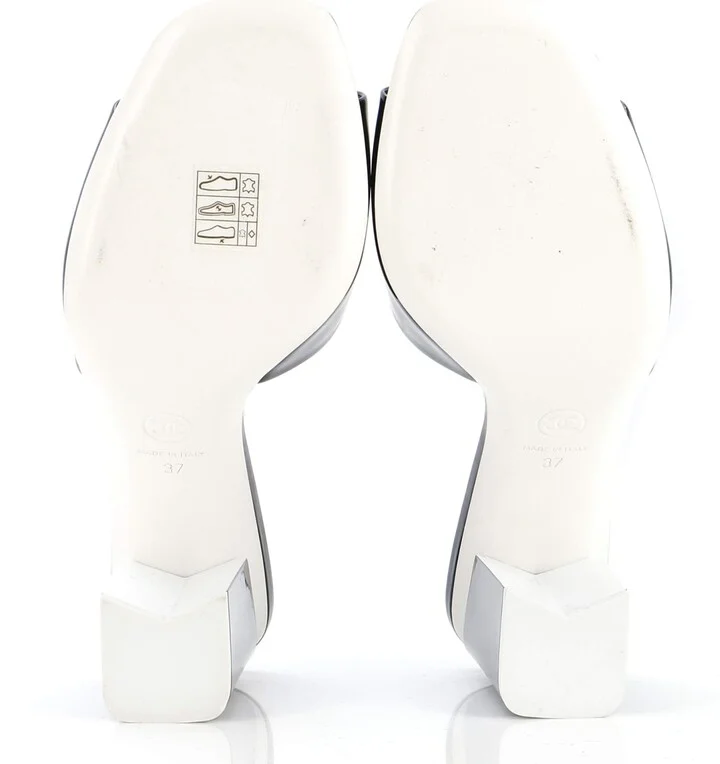 CHANEL Women's CC Block Heeled Mule Sandals Patent - Image 4