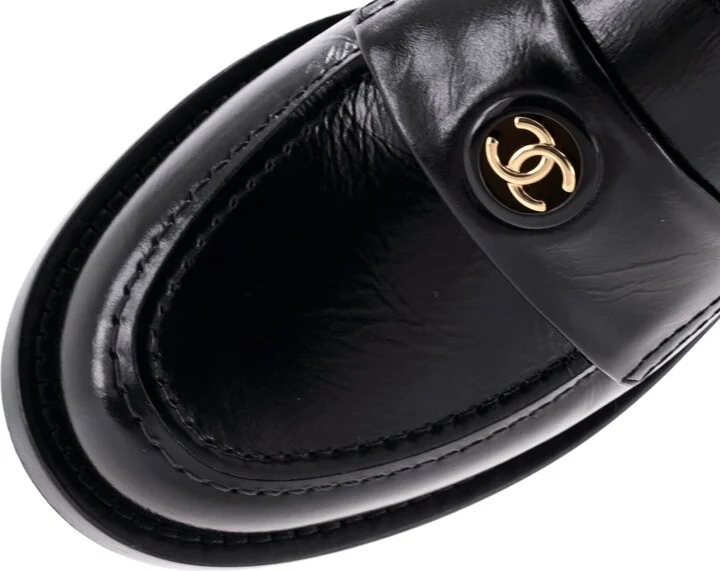 CHANEL Women's CC Button Cutout Loafers Leather - Image 5