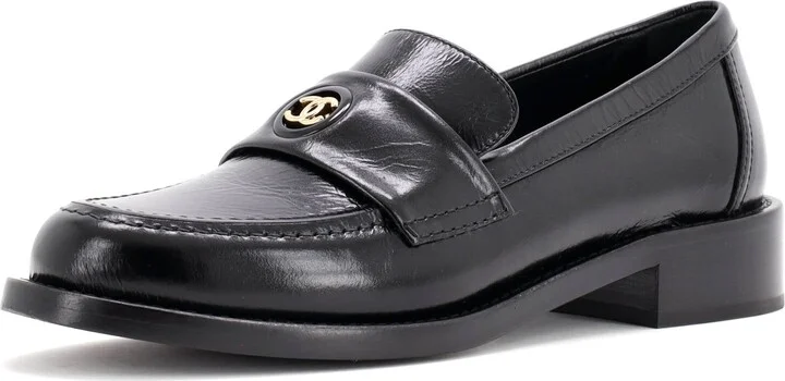 CHANEL Women's CC Button Cutout Loafers Leather