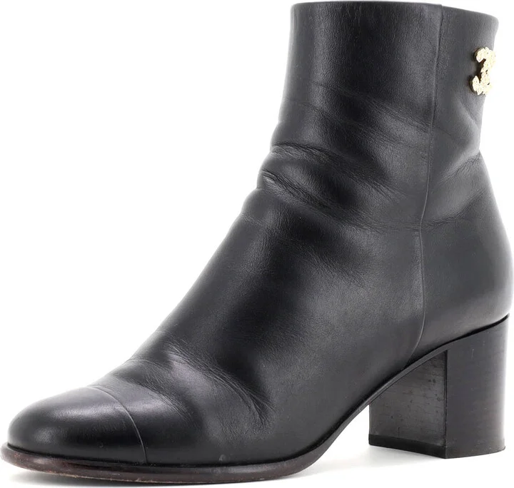 CHANEL Women's CC Cap Toe Ankle Boots Leather