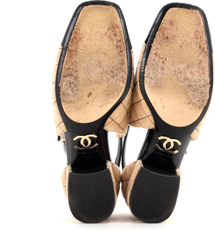 CHANEL Women's CC Cap Toe Ankle Strap Flats Quilted Suede with Patent - Image 4
