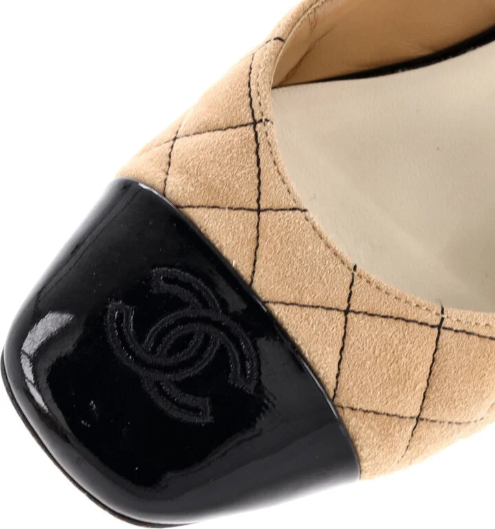CHANEL Women's CC Cap Toe Ankle Strap Flats Quilted Suede with Patent - Image 5