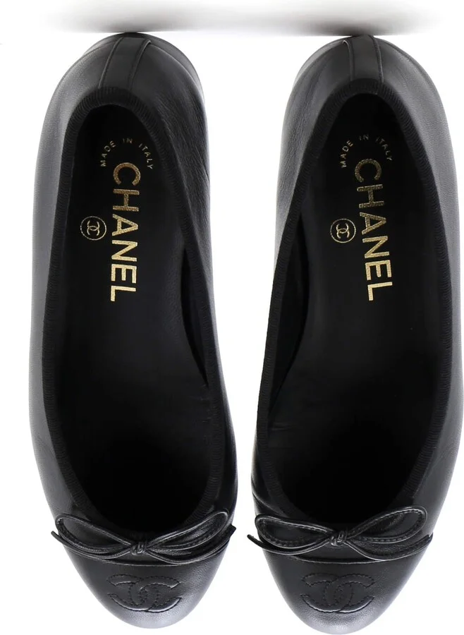 CHANEL Women's CC Cap Toe Bow Ballerina Flats Leather - Image 2