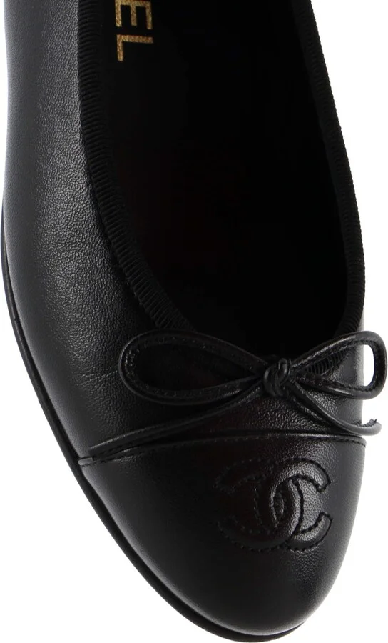 CHANEL Women's CC Cap Toe Bow Ballerina Flats Leather - Image 5