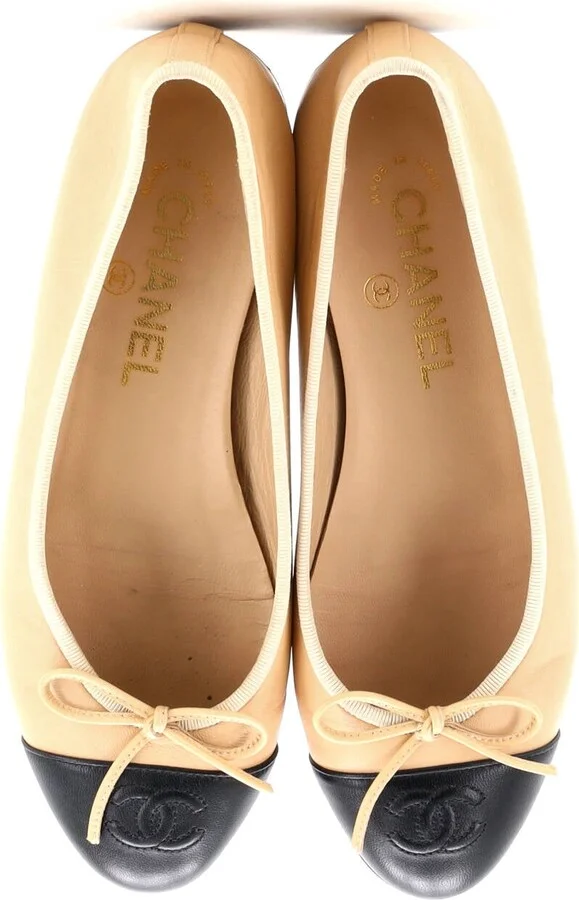 CHANEL Women's CC Cap Toe Bow Ballerina Flats Leather - Image 2