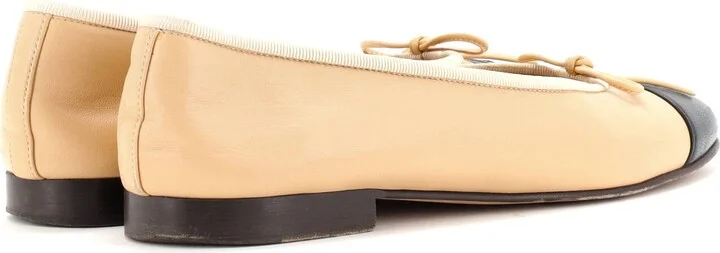 CHANEL Women's CC Cap Toe Bow Ballerina Flats Leather - Image 3