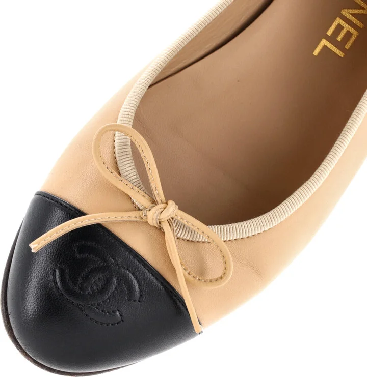 CHANEL Women's CC Cap Toe Bow Ballerina Flats Leather - Image 5