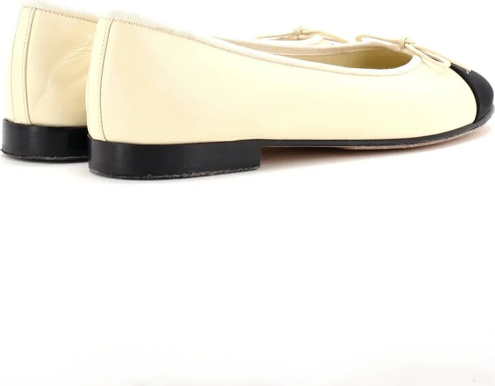 CHANEL Women's CC Cap Toe Bow Ballerina Flats Leather - Image 3