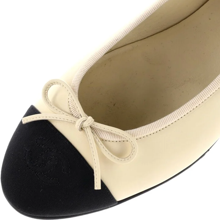 CHANEL Women's CC Cap Toe Bow Ballerina Flats Leather - Image 5