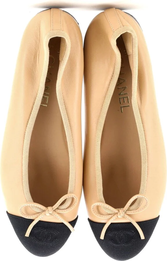 CHANEL Women's CC Cap Toe Bow Ballerina Flats Leather - Image 2