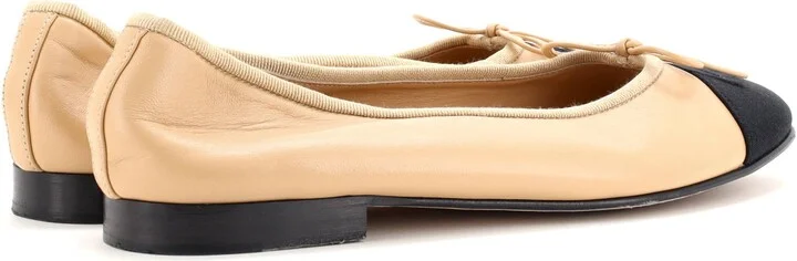 CHANEL Women's CC Cap Toe Bow Ballerina Flats Leather - Image 3