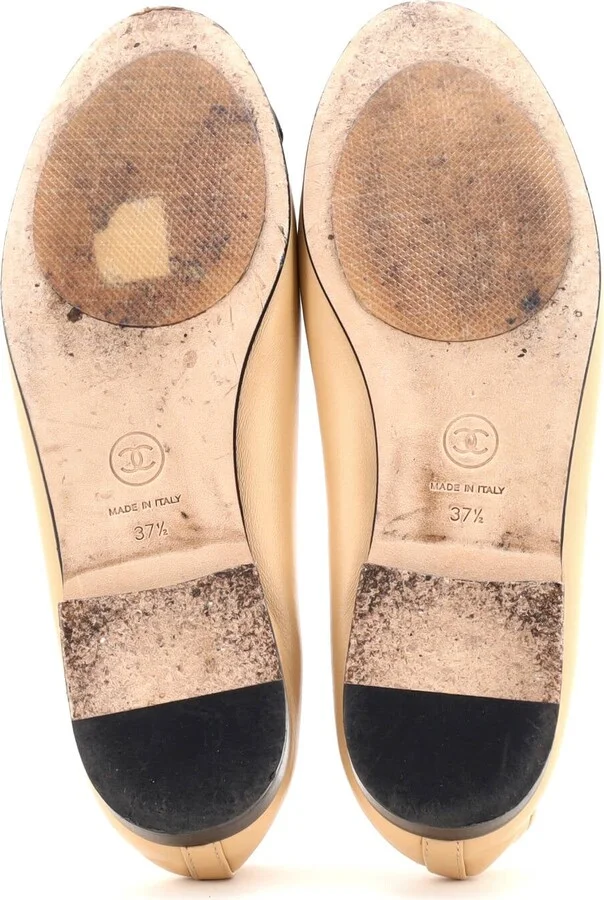CHANEL Women's CC Cap Toe Bow Ballerina Flats Leather - Image 4