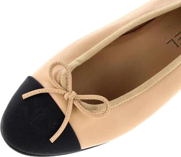 CHANEL Women's CC Cap Toe Bow Ballerina Flats Leather - Image 5