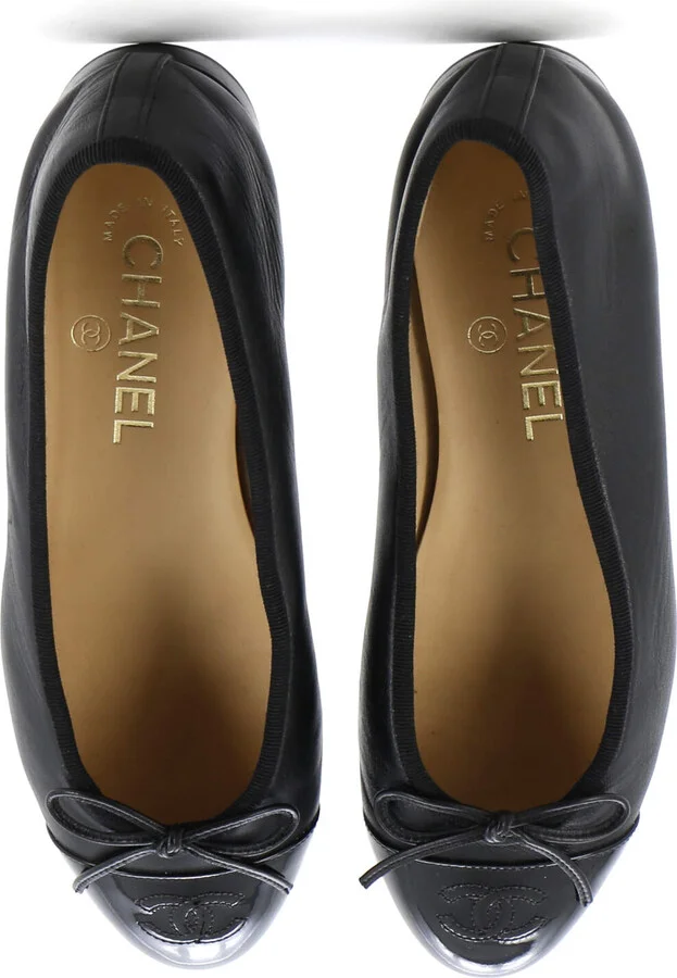 CHANEL Women's CC Cap Toe Bow Ballerina Flats Leather and Patent - Image 2