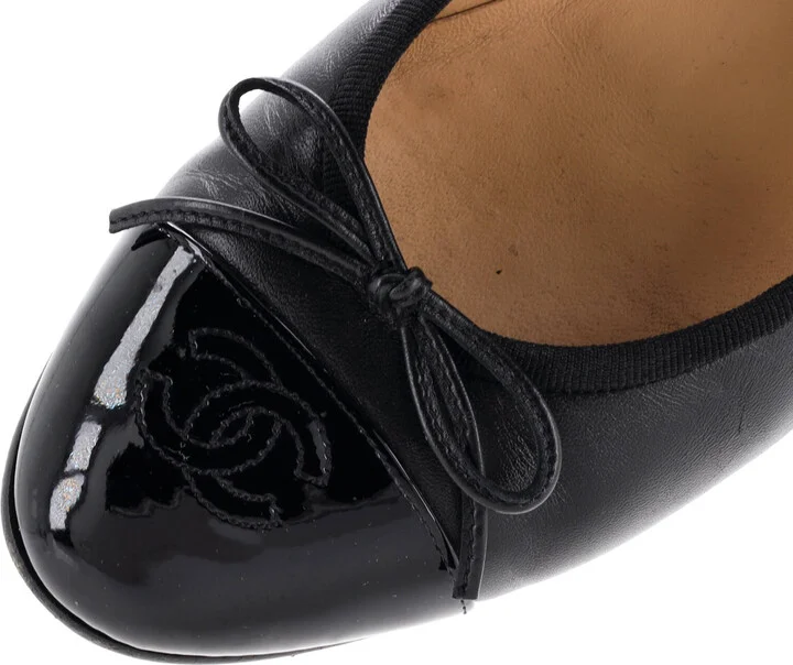 CHANEL Women's CC Cap Toe Bow Ballerina Flats Leather and Patent - Image 5