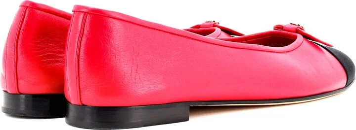 CHANEL Women's CC Cap Toe Bow Ballerina Flats Leather with Grosgrain and Faux Pearls - Image 3